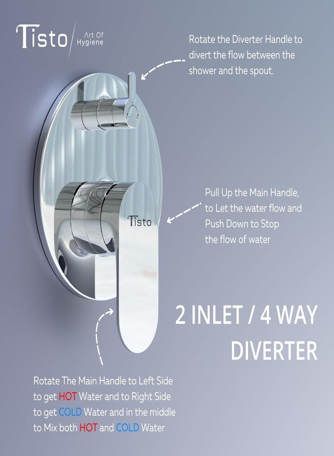 Tisto 10 Year Warranty High Flow Diverter Set for Bathroom Concealed Body with Exposed Part Kit, Hot and Cold Water Mixer, 4 Way 2 Inlet Wall Mounted, Chrome Silver, Full Brass - Image 2